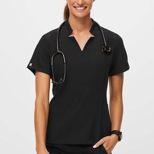 FIGS W20SW1032 Black Inala Slim Scrub Top Size M